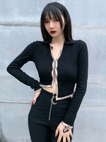 Damen Black Cardigan Jewel Neck Langarm Cotton Top Gothic Cardigan