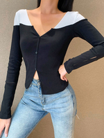 Damen Black Cardigan V-Ausschnitt Langarm Cotton Top Gothic Cardigan