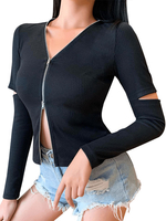 Damen Black Cardigan V-Ausschnitt Langarm Cotton Top Gothic Sweater Cardigan