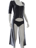 Damen Black Jewel Neck Steampunk Schnürknöpfe 2-teilige Bustier