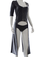 Damen Black Jewel Neck Steampunk Schnürknöpfe 2-teilige Bustier