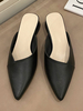 Damen Black Mules PU Leder Pointed Toe Chunky Heel Slip-On Schuhe