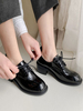 Damen Black Oxfords Round Toe Leder Schnür-Freizeitschuhe