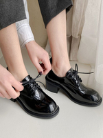 Damen Black Oxfords Round Toe Leder Schnür-Freizeitschuhe