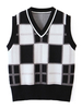 Damen Black Plaid Pullover Sweater V-Ausschnitt Ärmellose Polyester Sweater Weste