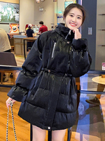 Damen Black Puffer Mäntel Stehkragen Langarm Reißverschluss Lässige Wintermantel Oberbekleidung