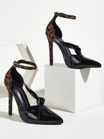 Damen Black Pumps Sandalen Spitzzehen Patent PU Upper Chic Stiletto Fersen Sandalen