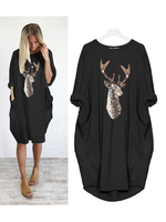 Damen Black Shift Dresse Jewel Neck Attraktives Polyester Oversized Animal Print Tube Dress