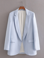 Damen Blazer Blue Turndown Kragen Langarm Casual Jacken