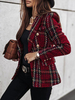 Damen Blazer Burgunder Turndown Kragen Langarm Plaid Polyester Mäntel