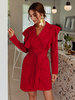 Damen Blazer Chic Polyester geknotet Turndown-Kragen Langarm Red Blazer Kleid