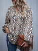 Damen Blazer Chiffon V-Ausschnitt Langarm Bedrucktes Freizeithemd