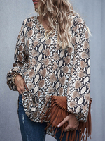 Damen Blazer Chiffon V-Ausschnitt Langarm Bedrucktes Freizeithemd