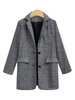 Damen Blazer Deep Grey Turndown Kragen Langarm Plaid Jacken mit Taschen