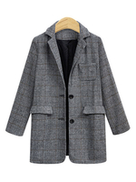 Damen Blazer Deep Grey Turndown Kragen Langarm Plaid Jacken mit Taschen