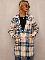 Damen Blazer Fashion Buttons Langarm Plaid Polyester
