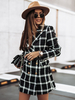 Damen Blazer Fashion Turndown Kragen Langarm Schwarz Plaid Polyester Mäntel Winter Oberbekleidung