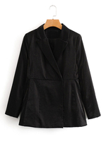Damen Blazer Jacke Chic Turndown Kragen Langarm Velour Black Tailored Jacket