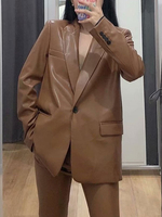 Damen Blazer Jacke Turndown Collar PU Jacke