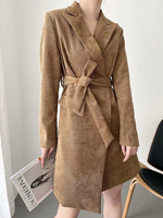 Damen Blazer Mantel Kamel Polyester Turndown Kragen Langarm Polyester Maßgeschneiderte Jack Casual Coatset