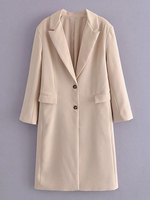 Damen Blazer Mode Polyester Stretch Umlegekragen Knöpfe Lange Ärmel Helle Aprikose Langer Mantel
