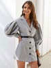 Damen Blazer Mode Polyester V-Ausschnitt Knöpfe Langarm Graue Mäntel