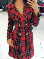 Damen Blazer Mode Turndown Kragen Knöpfe Langarm Plaid Polyester Mäntel