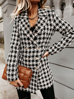 Damen Blazer Modern Turndown Kragen Langarm Plaid Polyester Maßjacke Winter Oberbekleidung