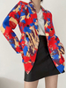 Damen Blazer Red Turndown Kragen Langarm gebunden Dye Dual Casual Jacken
