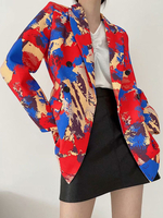 Damen Blazer Red Turndown Kragen Langarm gebunden Dye Dual Casual Jacken