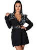 Damen Blazer schwarz Mode Turndown Kragen Strass lange Ärmel Polyester Mäntel Oberbekleidung