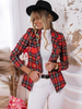 Damen Blazer Stilvolles Polyester Kariertes Muster Stretch Umlegekragen Knöpfe Lange Ärmel Blazer