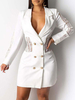 Damen Blazer V-Ausschnitt Knöpfe Aushöhlen Doppelbrust Langarm Polyester Bodycon Damen Outwear