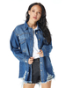 Damen Blue Denim Jacken Front Button Langarm Casual Winter Long Demin Jacke