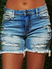 Damen Blue Denim Shorts Straight Zipper Fly Cowboy Short Denim