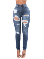 Damen Blue Jeans Coole Distressed High Rise Taille Button Fly Skinny Denim Pants