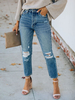 Damen Blue Jeans Cowboy High Rise Waist Straight Denim Pants