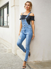 Damen Blue Overalls Cowboy Ärmellose Knöpfe Verstellbare Träger Cotton Skinny Denim Overalls