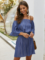 Damen Blue Playsuit Bateau Neck Kurzarm Rüschen Übergroße Polyester Sommer One Piece Outfit