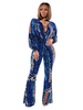 Damen Blue Turndown Collar Langarm Polyester Flared Summer Playsuit