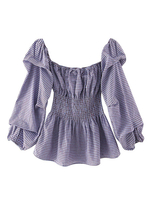 Damen Bluse Blau Polyester Übergroße Casual Plaid Plissee Langarm Tops