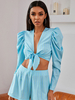 Damen Bluse Blau Polyester V-Ausschnitt Casual Stripes Langarm Casual Shirt