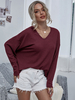 Damen Bluse Burgund Langarm V-Ausschnitt Polyester T-Shirt