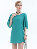 Damen Bluse Cyan Jewel Neck Casual Halbarm Polyester Casual T-Shirt