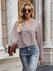 Damen Bluse Deep Apricot Lange Ärmel Paspeln Polyester Oversized Sweatshirt