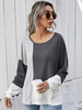 Damen Bluse Deep Grey Langarm Jewel Neck Farbblock Polyester Casual T Shirt
