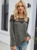 Damen Bluse Deep Grey Sheer Lace Jewel Neck Langarm Polyester T-Shirt