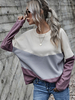 Damen Bluse Farbblock Weiß Grau Lila Langarm Jewel Neck Polyester Casual T Shirt