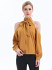 Damen Bluse Gelb Polyester Offene Schulter Lässig geknotete Langarm Tops