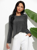 Damen Bluse Grau Jewel Neck Langarm Polyester Casual T Shirt